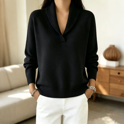 ☁️ All-Day Comfort | Women's Cozy Shawl-Collar Pullover Sweater