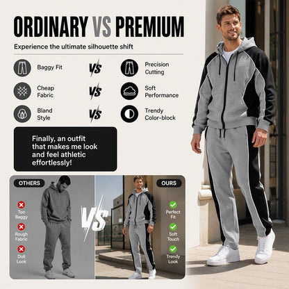 ✨ Easy Everyday Comfort | Men's Color-Block Zip-Up Hoodie & Sweatpants 2-Piece Set