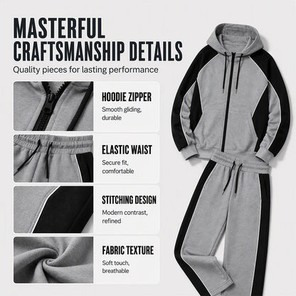 ✨ Easy Everyday Comfort | Men's Color-Block Zip-Up Hoodie & Sweatpants 2-Piece Set
