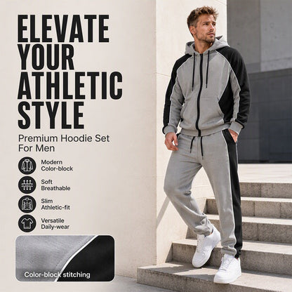 ✨ Easy Everyday Comfort | Men's Color-Block Zip-Up Hoodie & Sweatpants 2-Piece Set