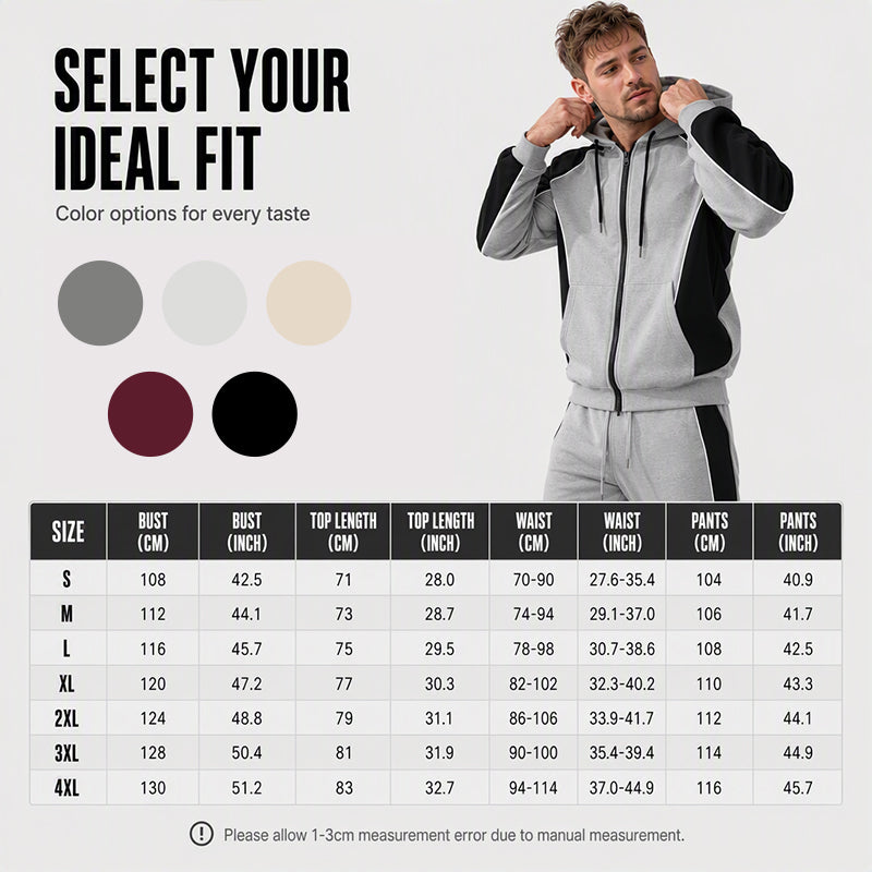 ✨ Easy Everyday Comfort | Men's Color-Block Zip-Up Hoodie & Sweatpants 2-Piece Set