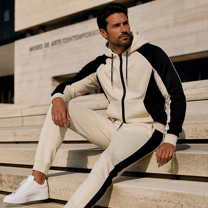 ✨ Easy Everyday Comfort | Men's Color-Block Zip-Up Hoodie & Sweatpants 2-Piece Set