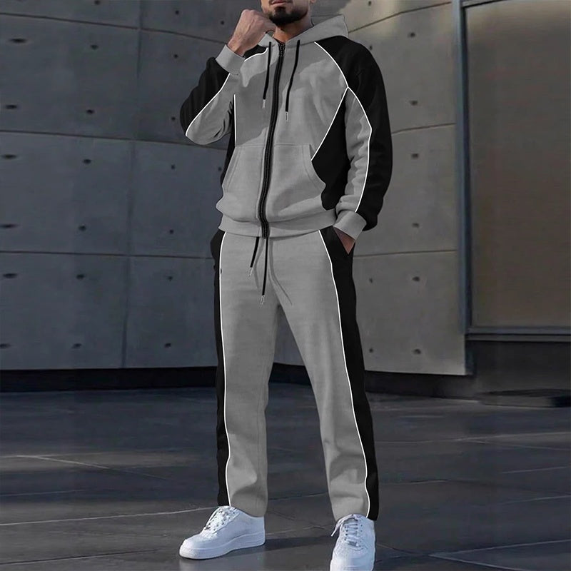 ✨ Easy Everyday Comfort | Men's Color-Block Zip-Up Hoodie & Sweatpants 2-Piece Set