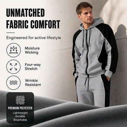 ✨ Easy Everyday Comfort | Men's Color-Block Zip-Up Hoodie & Sweatpants 2-Piece Set