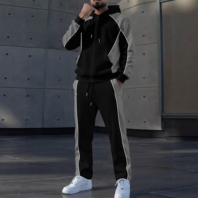 ✨ Easy Everyday Comfort | Men's Color-Block Zip-Up Hoodie & Sweatpants 2-Piece Set