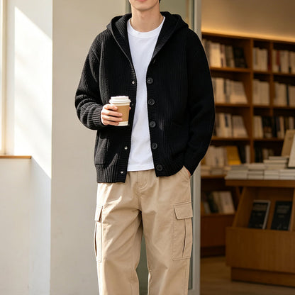 ☁️ Cozy Everyday Comfort | Men's Hooded Textured-Knit Button Cardigan