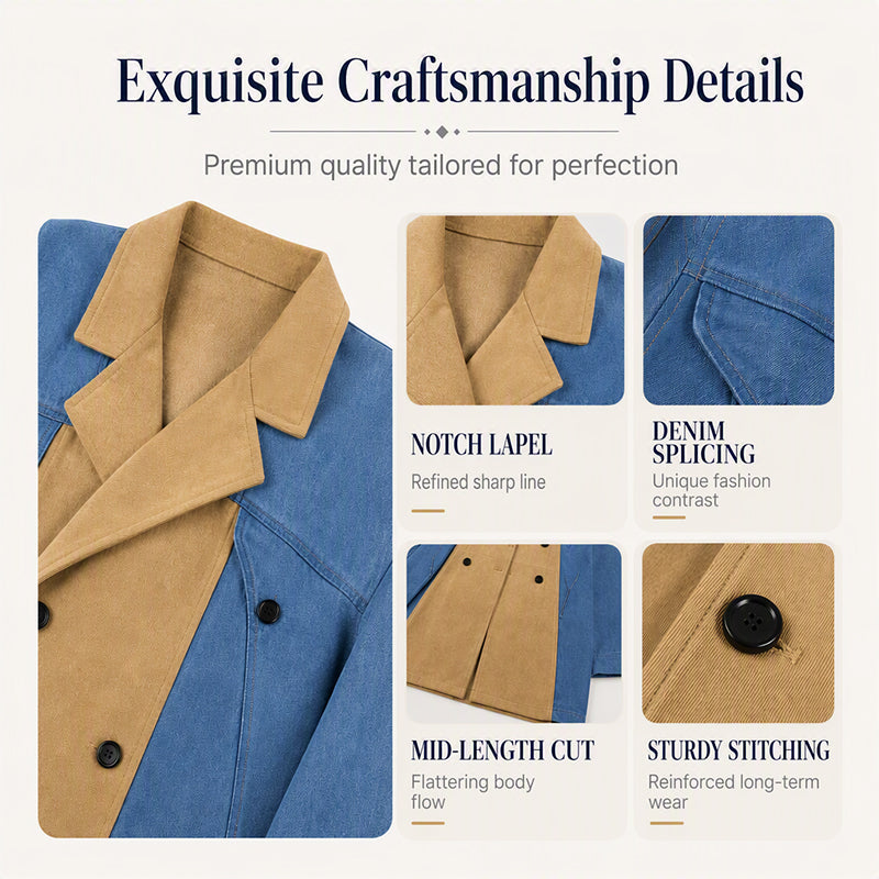 ✨ Elevated Denim Style | Women's Denim Patchwork Lapel Jacket