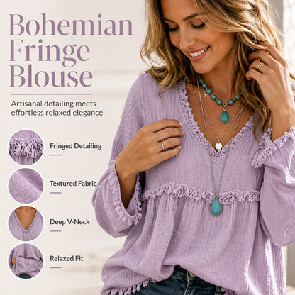 ☀️ Lightweight Comfort | Women's Tassel V-Neck Relaxed-Fit Blouse