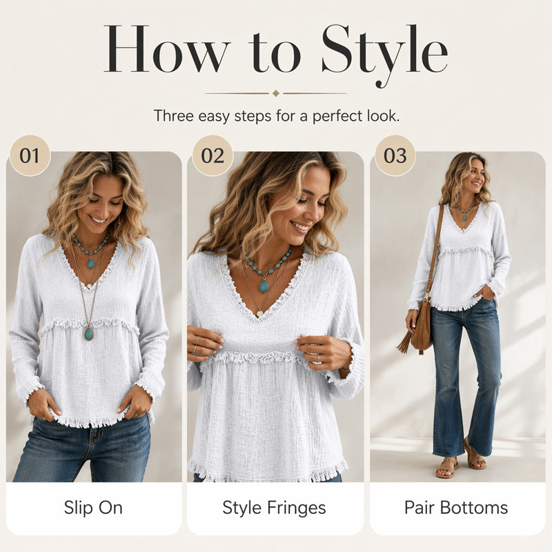 ☀️ Lightweight Comfort | Women's Tassel V-Neck Relaxed-Fit Blouse