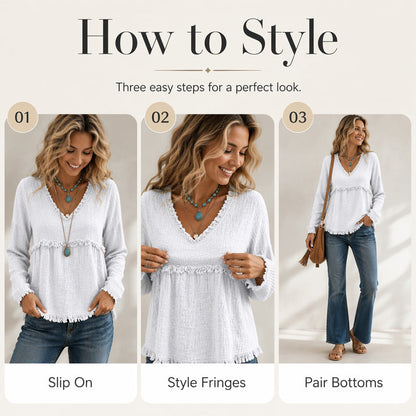☀️ Lightweight Comfort | Women's Tassel V-Neck Relaxed-Fit Blouse