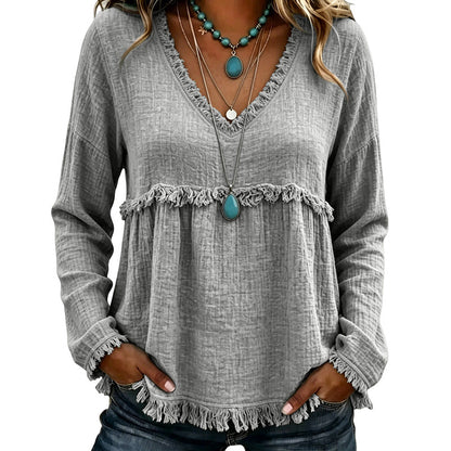 ☀️ Lightweight Comfort | Women's Tassel V-Neck Relaxed-Fit Blouse