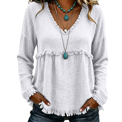 ☀️ Lightweight Comfort | Women's Tassel V-Neck Relaxed-Fit Blouse