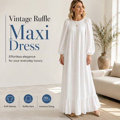 ✨ Timeless Elegance | Women's Flattering Ruffle-Hem Long-Sleeve Maxi Dress