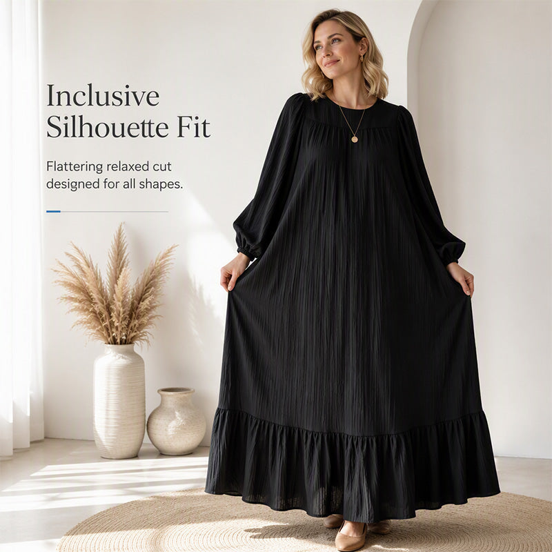 ✨ Timeless Elegance | Women's Flattering Ruffle-Hem Long-Sleeve Maxi Dress