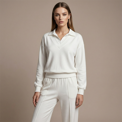 ✨ Effortless Comfort | Women's Relaxed Long-Sleeve Top & Wide-Leg Pants Set