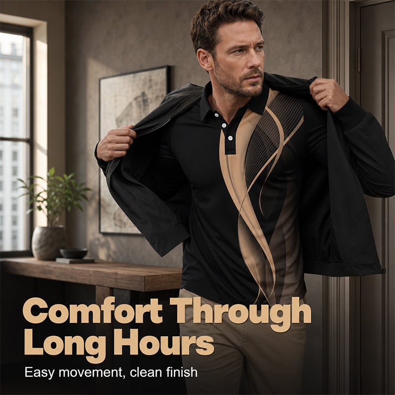 ✨ Easy Everyday Style | Men's Comfortable Contrast-Design Long-Sleeve Shirt