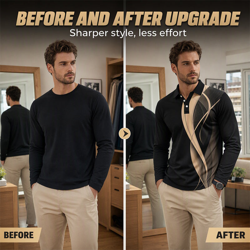 ✨ Easy Everyday Style | Men's Comfortable Contrast-Design Long-Sleeve Shirt