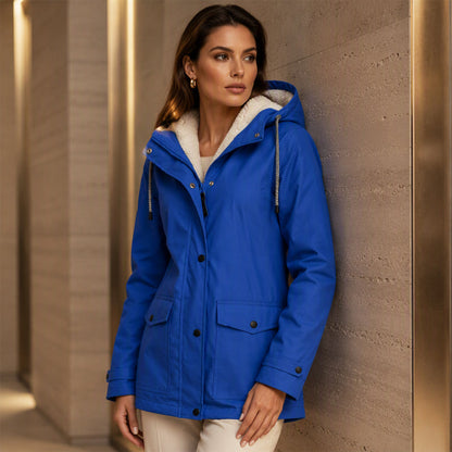 ❄️ Cold-Weather Comfort | Women's Plush-Lined Windproof Hooded Jacket