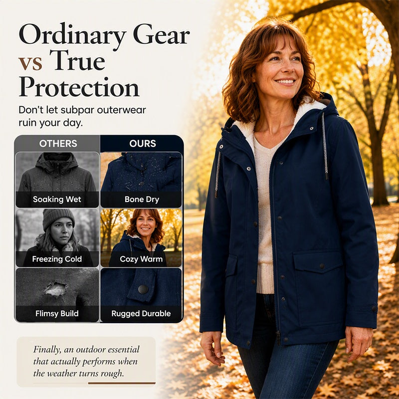 ❄️ Cold-Weather Comfort | Women's Plush-Lined Windproof Hooded Jacket