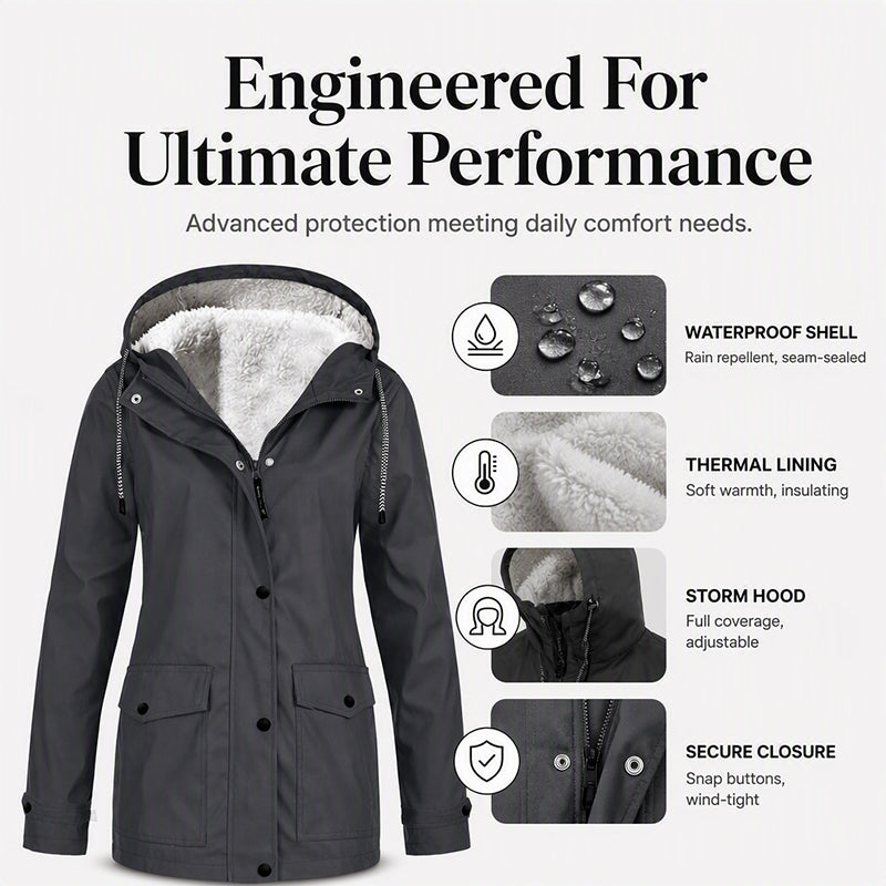 ❄️ Cold-Weather Comfort | Women's Plush-Lined Windproof Hooded Jacket