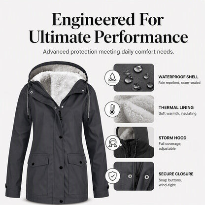 ❄️ Cold-Weather Comfort | Women's Plush-Lined Windproof Hooded Jacket