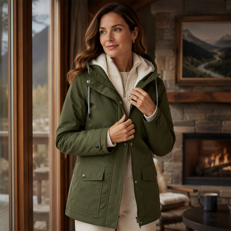 ❄️ Cold-Weather Comfort | Women's Plush-Lined Windproof Hooded Jacket