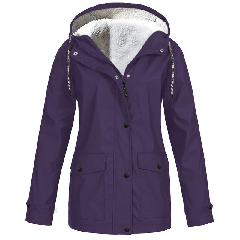 ❄️ Cold-Weather Comfort | Women's Plush-Lined Windproof Hooded Jacket