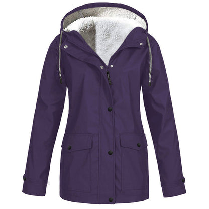 ❄️ Cold-Weather Comfort | Women's Plush-Lined Windproof Hooded Jacket