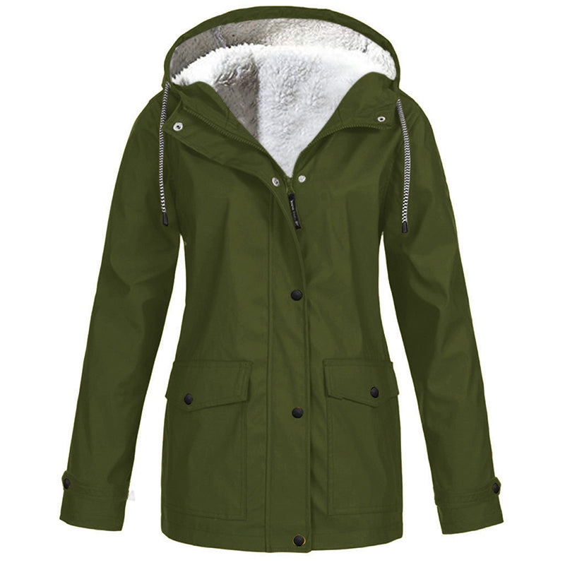 ❄️ Cold-Weather Comfort | Women's Plush-Lined Windproof Hooded Jacket