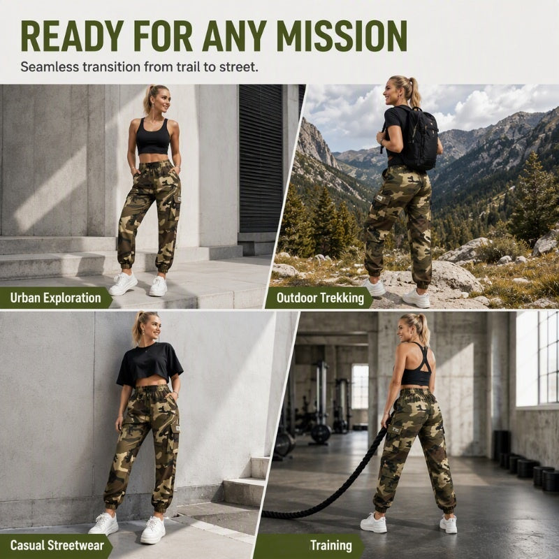 ✨ Easy Everyday Comfort | Women's Stretch High-Waist Multi-Pocket Cargo Joggers
