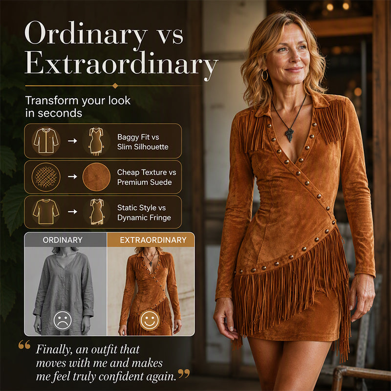 ✨ Flattering Elegance | Women's Fringe-Detail Slim-Fit Long-Sleeve Dress