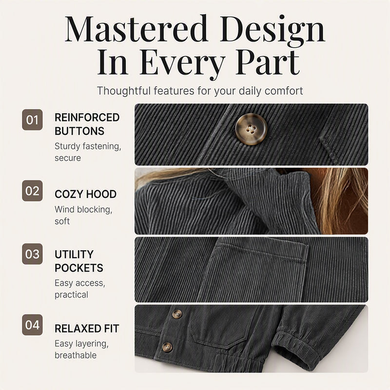 🍂 Easy Fall Layering | Women's Corduroy Hooded Relaxed-Fit Jacket