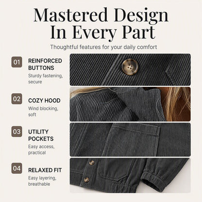 🍂 Easy Fall Layering | Women's Corduroy Hooded Relaxed-Fit Jacket