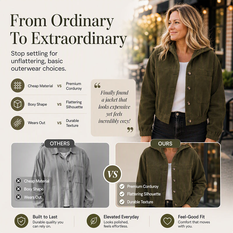 🍂 Easy Fall Layering | Women's Corduroy Hooded Relaxed-Fit Jacket