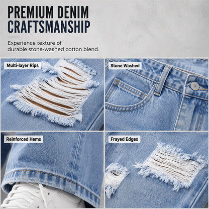 ✨ Flattering Denim Style | Women's High-Rise Distressed Wide-Leg Jeans