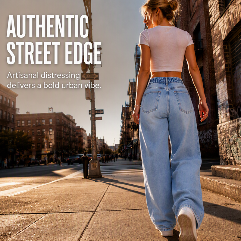 ✨ Flattering Denim Style | Women's High-Rise Distressed Wide-Leg Jeans