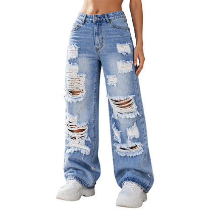 ✨ Flattering Denim Style | Women's High-Rise Distressed Wide-Leg Jeans