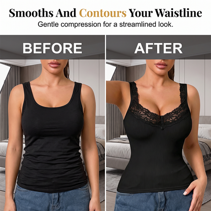 💖 Flattering Comfort | Women's Lace-Trim V-Neck Slimming Tank Top