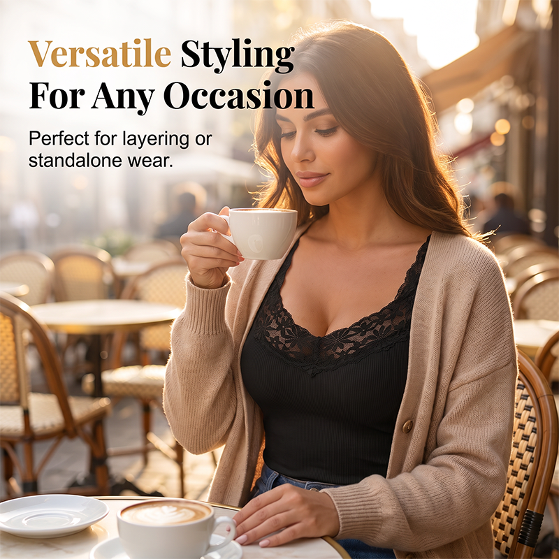 💖 Flattering Comfort | Women's Lace-Trim V-Neck Slimming Tank Top