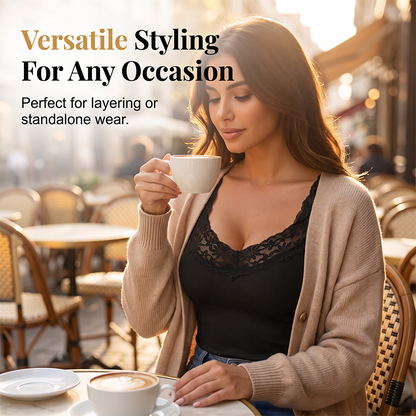 💖 Flattering Comfort | Women's Lace-Trim V-Neck Slimming Tank Top