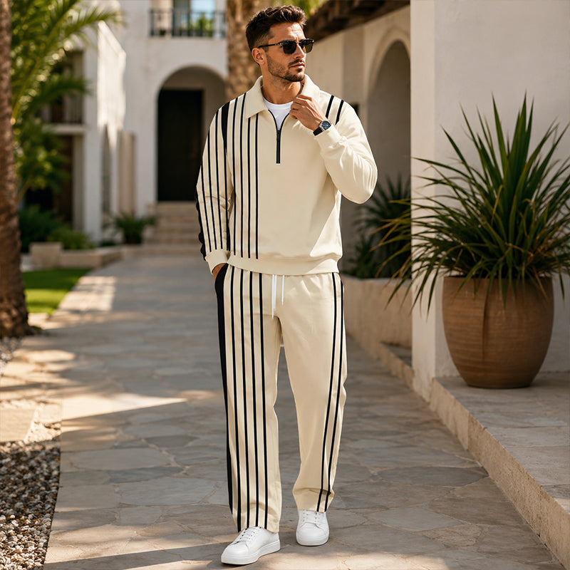 ✨ Easy Everyday Comfort | Men's Printed Half-Zip Sweatshirt & Straight-Leg Pants 2-Piece Set