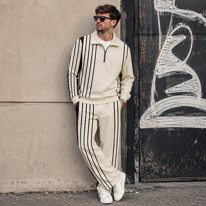 ✨ Easy Everyday Comfort | Men's Printed Half-Zip Sweatshirt & Straight-Leg Pants 2-Piece Set