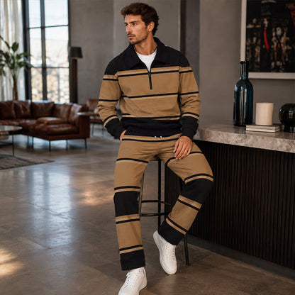 ✨ Easy Everyday Comfort | Men's Printed Half-Zip Sweatshirt & Straight-Leg Pants 2-Piece Set
