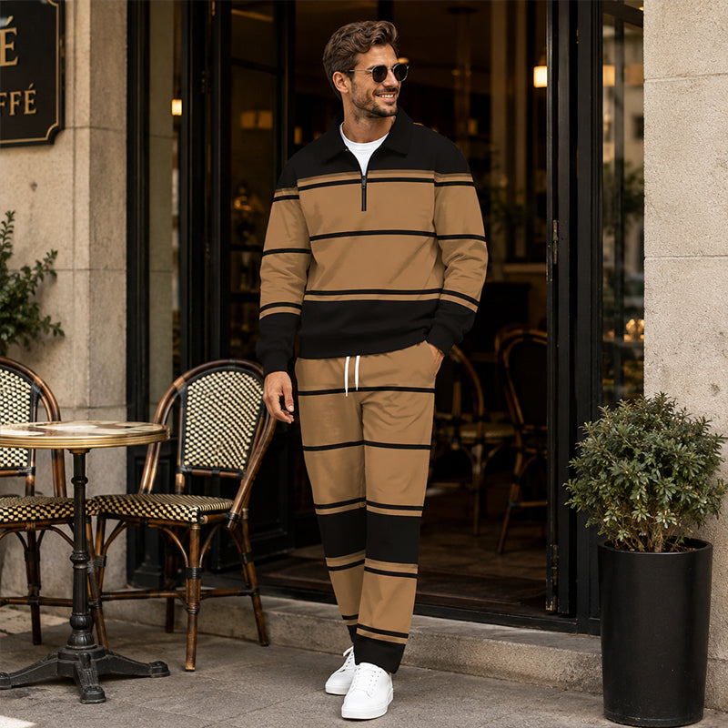 ✨ Easy Everyday Comfort | Men's Printed Half-Zip Sweatshirt & Straight-Leg Pants 2-Piece Set