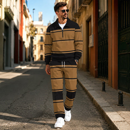 ✨ Easy Everyday Comfort | Men's Printed Half-Zip Sweatshirt & Straight-Leg Pants 2-Piece Set