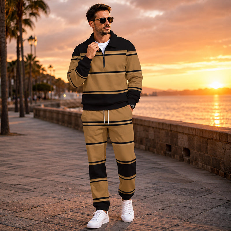 ✨ Easy Everyday Comfort | Men's Printed Half-Zip Sweatshirt & Straight-Leg Pants 2-Piece Set