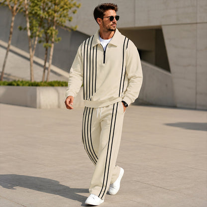 ✨ Easy Everyday Comfort | Men's Printed Half-Zip Sweatshirt & Straight-Leg Pants 2-Piece Set
