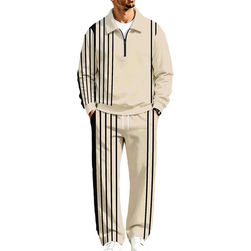 ✨ Easy Everyday Comfort | Men's Printed Half-Zip Sweatshirt & Straight-Leg Pants 2-Piece Set