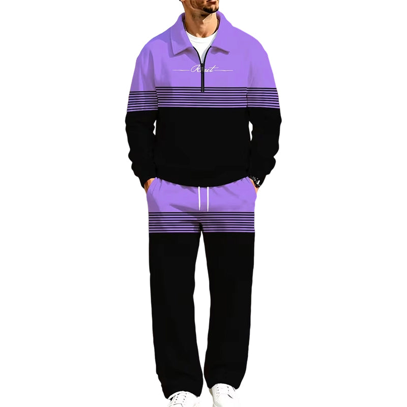 ✨ Easy Everyday Comfort | Men's Printed Half-Zip Sweatshirt & Straight-Leg Pants 2-Piece Set