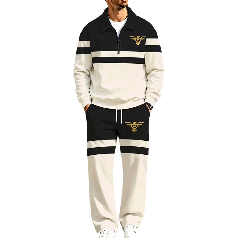 ✨ Easy Everyday Comfort | Men's Printed Half-Zip Sweatshirt & Straight-Leg Pants 2-Piece Set